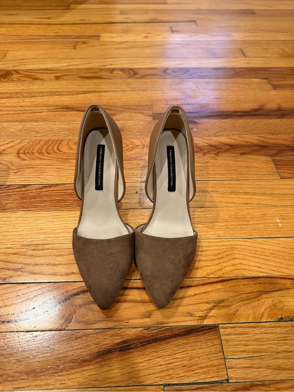 French Connection Tan-Brown Pointed D'Orsay Heels